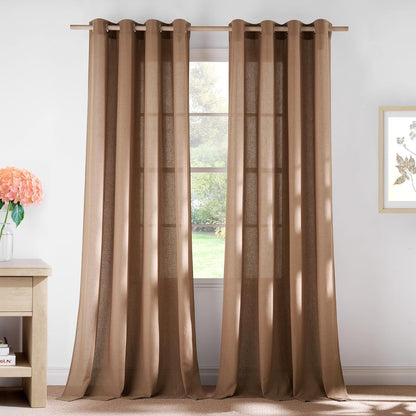 Natural Linen Curtains 84 inch Long 2 Panels Set, Grommet Top Thick Linen Burlap Semi Sheer Vertical Drapes Privacy Assured with Light Filtering for Bedroom/Living Room, W55 x L84