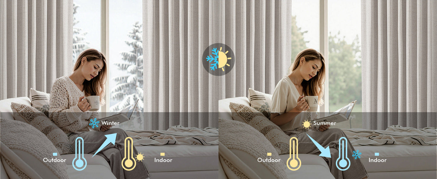 100% Blackout Linen Curtains for Bedroom, Ivory Solid Luxury Decor Thermal Insulation Room Darkening Drapes for Living Room Nursery Back Tab Rod Pocket 42 x 84 Inches, 2 Panels